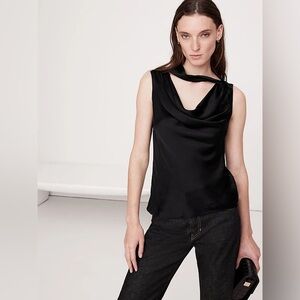 NWT! Banana Republic Black Hammered Satin Cowl-Neck Tank - Size Large 🧡